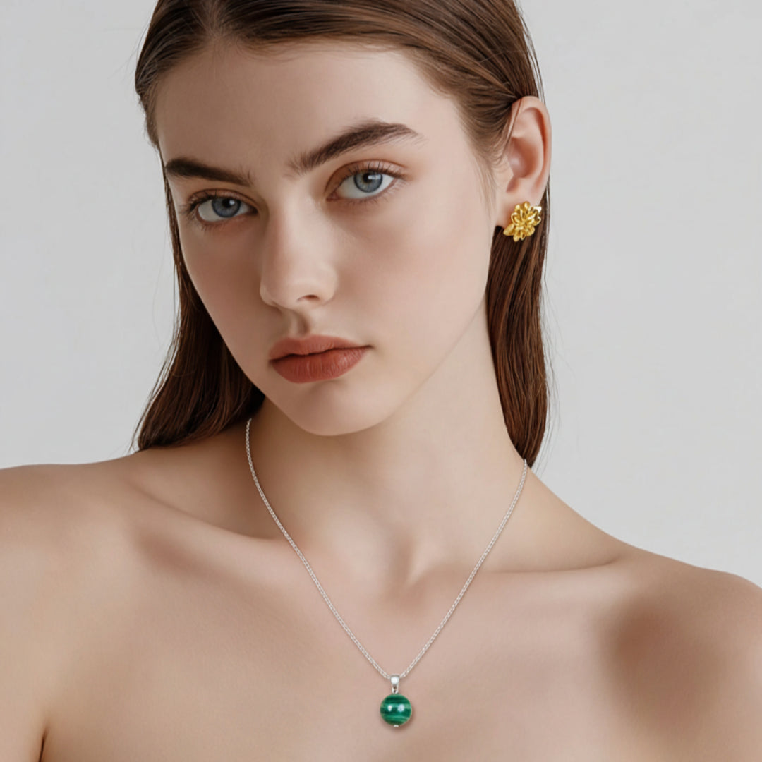 Collier en Argent 925 avec Pierre Naturelle de Malachite A+