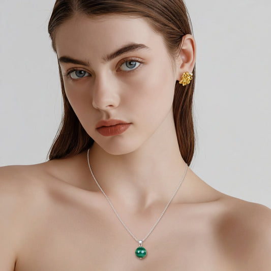 Collier en Argent 925 avec Pierre Naturelle de Malachite A+