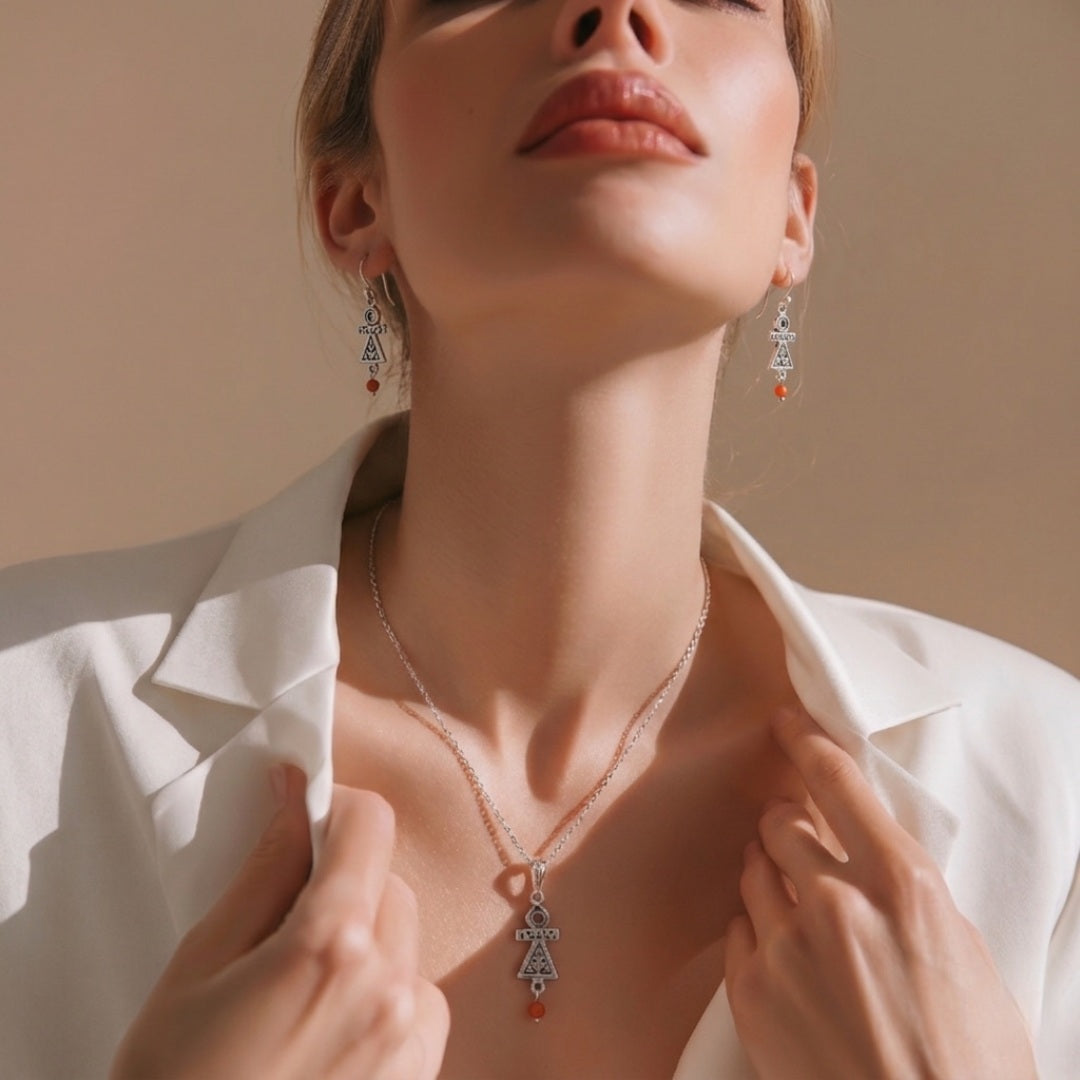 Parure Tanit en Argent 925 et Corail Naturel – Bijou Amazigh Authentique | Lunja