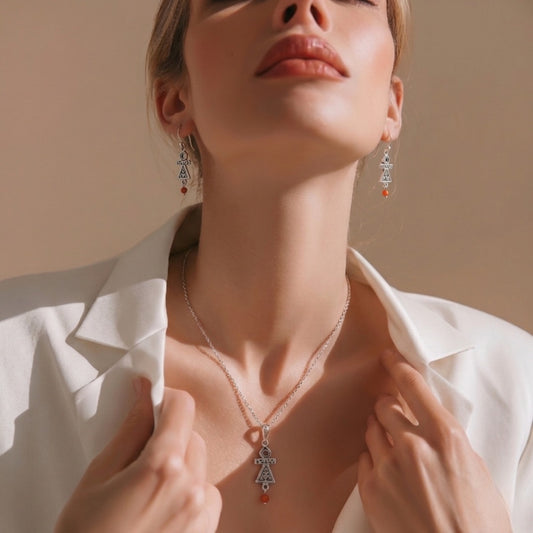 Parure Tanit en Argent 925 et Corail Naturel – Bijou Amazigh Authentique | Lunja
