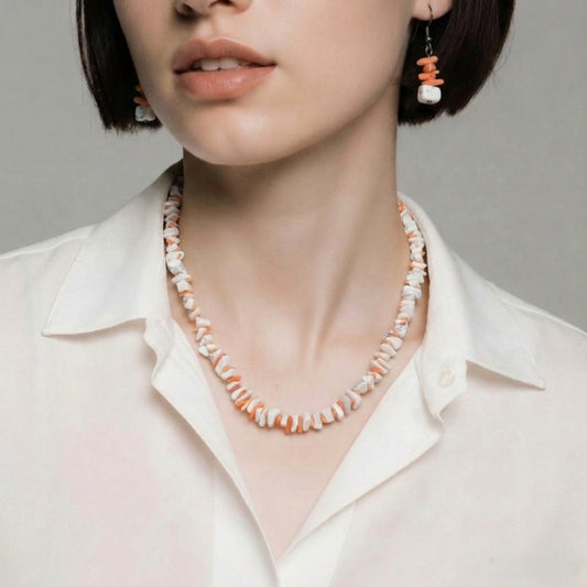 Collier en Pierre Howélite et Corail Naturel