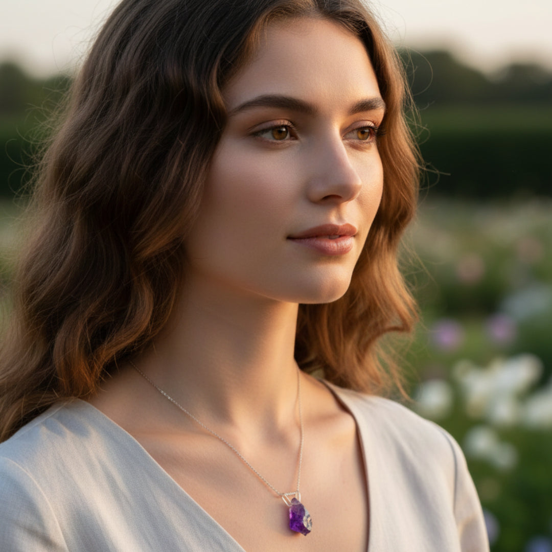 Collier en pierre Améthyste r en argent 925