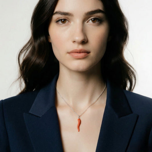 Collier en Argent 925 et Corail Naturel Tunisien Forme de Piment