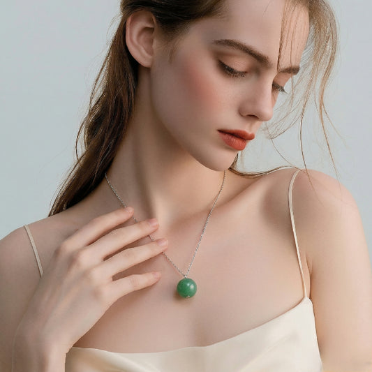 Collier en Argent 925 avec Pendentif Aventurine Verte  Naturelle