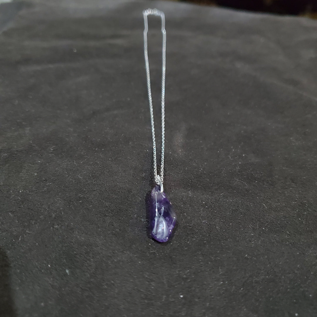 Collier en Argent 925 avec Pendentif Améthyste  Naturelle  petit