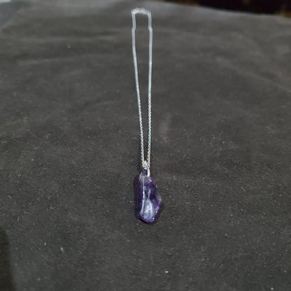Collier en Argent 925 avec Pendentif Améthyste  Naturelle  petit