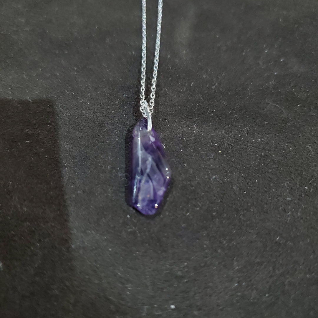 Collier en Argent 925 avec Pendentif en pierre Améthyste Naturelle grande