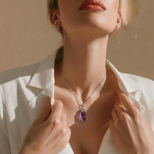 Collier en Argent 925 avec Pendentif Améthyste  Naturelle  petit