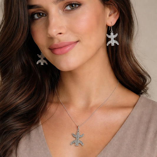 Collier et Boucles d'Oreilles Amazigh Symbole Yaz en Argent 925