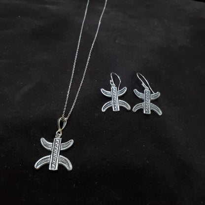 Collier et Boucles d'Oreilles Amazigh Symbole Yaz en Argent 925