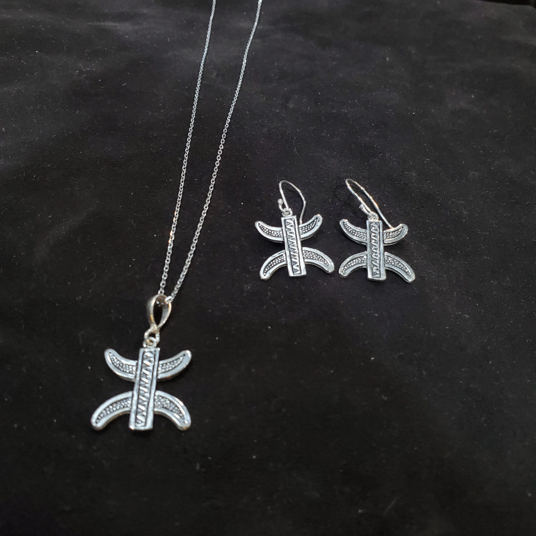 Collier et Boucles d'Oreilles Amazigh Symbole Yaz en Argent 925