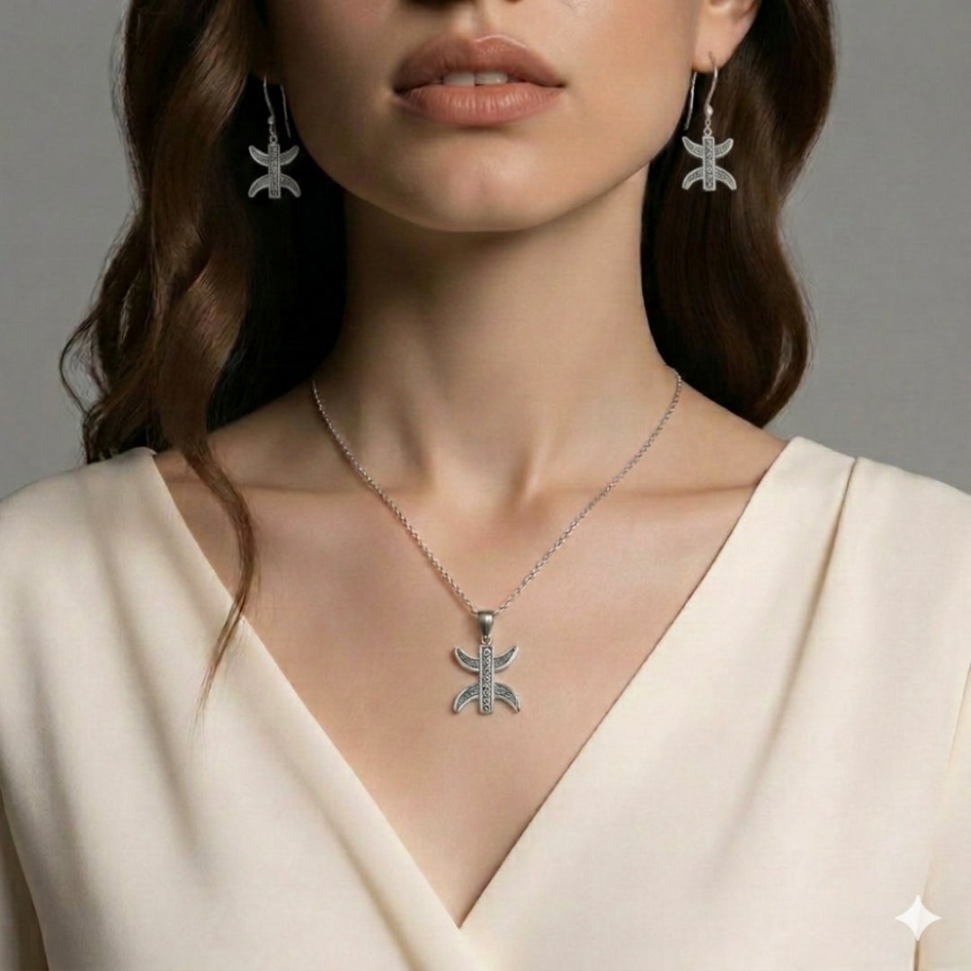 Collier et Boucles d'Oreilles Amazigh Symbole Yaz en Argent 925