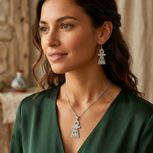 Collier et Boucles d’Oreilles Tanit en Argent 925 Fait main