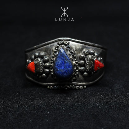 Bracelet Jonc en argent 925 avec Lapis-Lazuli et Corail