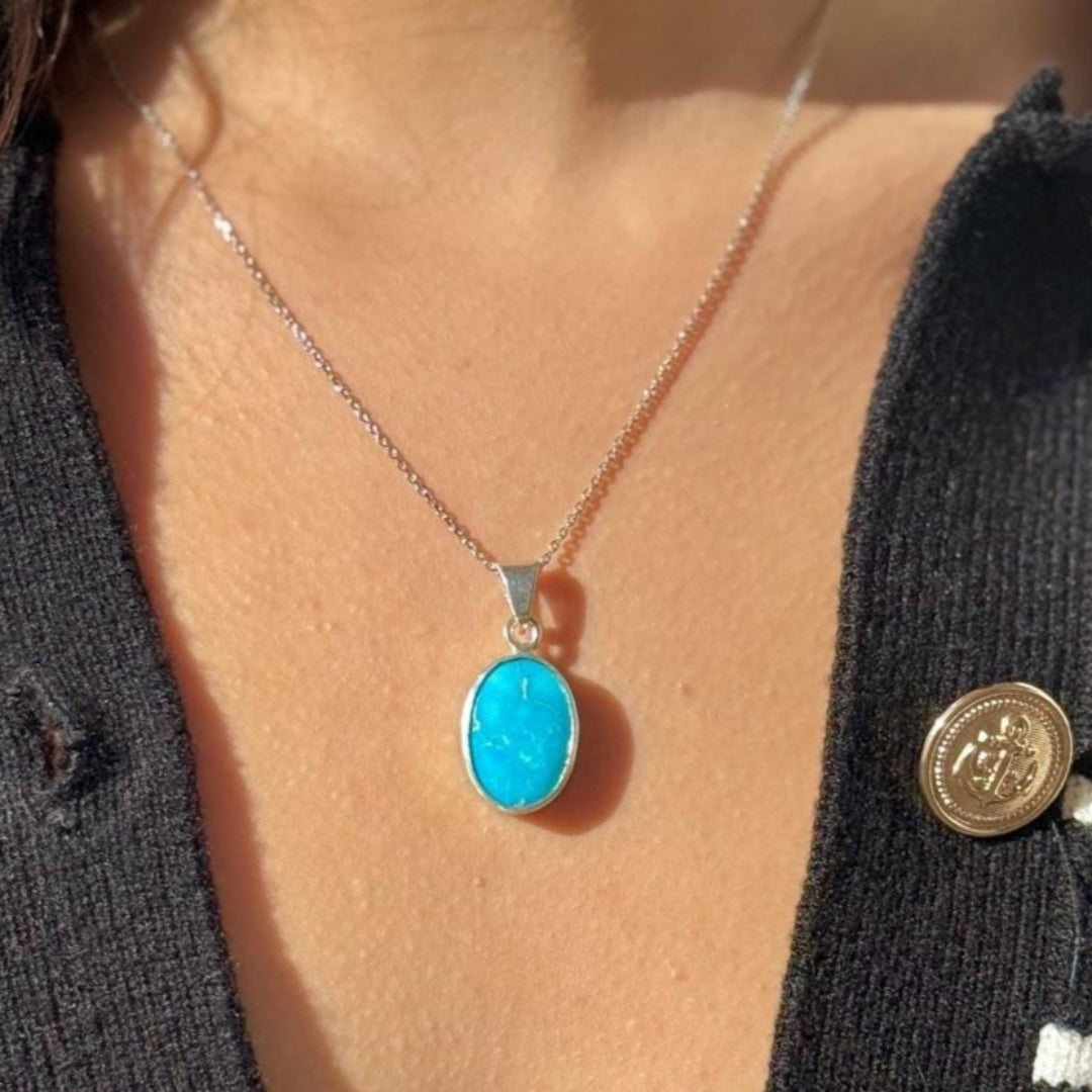 Collier en Turquoise Iranien En Argent 925