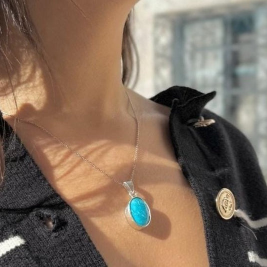 Collier en Turquoise Iranien En Argent 925