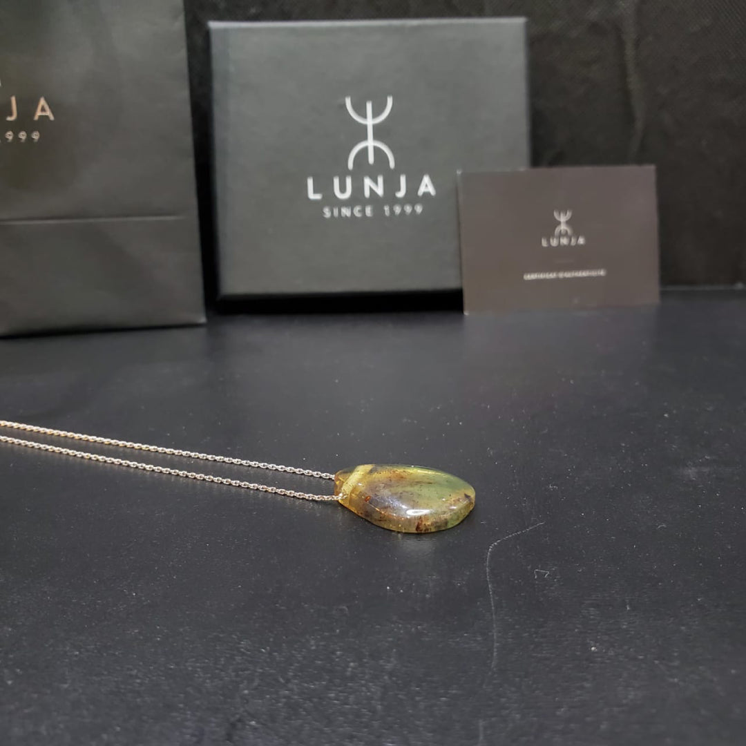 Collier en Argent 925 avec Pendentif en Ambre Naturelle à inclusions d'insectes