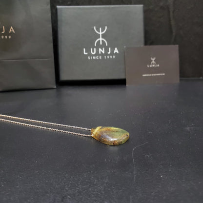 Collier en Argent 925 avec Pendentif en Ambre Naturelle à inclusions d'insectes