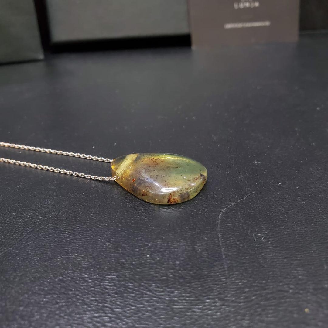 Collier en Argent 925 avec Pendentif en Ambre Naturelle à inclusions d'insectes