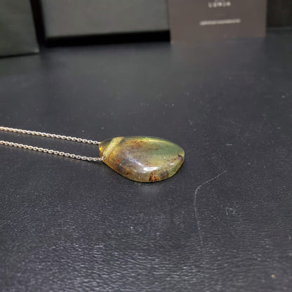 Collier en Argent 925 avec Pendentif en Ambre Naturelle à inclusions d'insectes