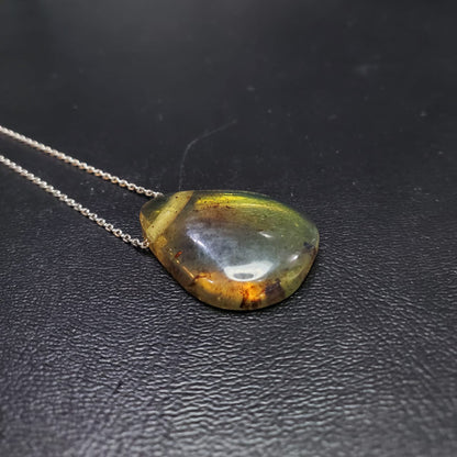 Collier en Argent 925 avec Pendentif en Ambre Naturelle à inclusions d'insectes