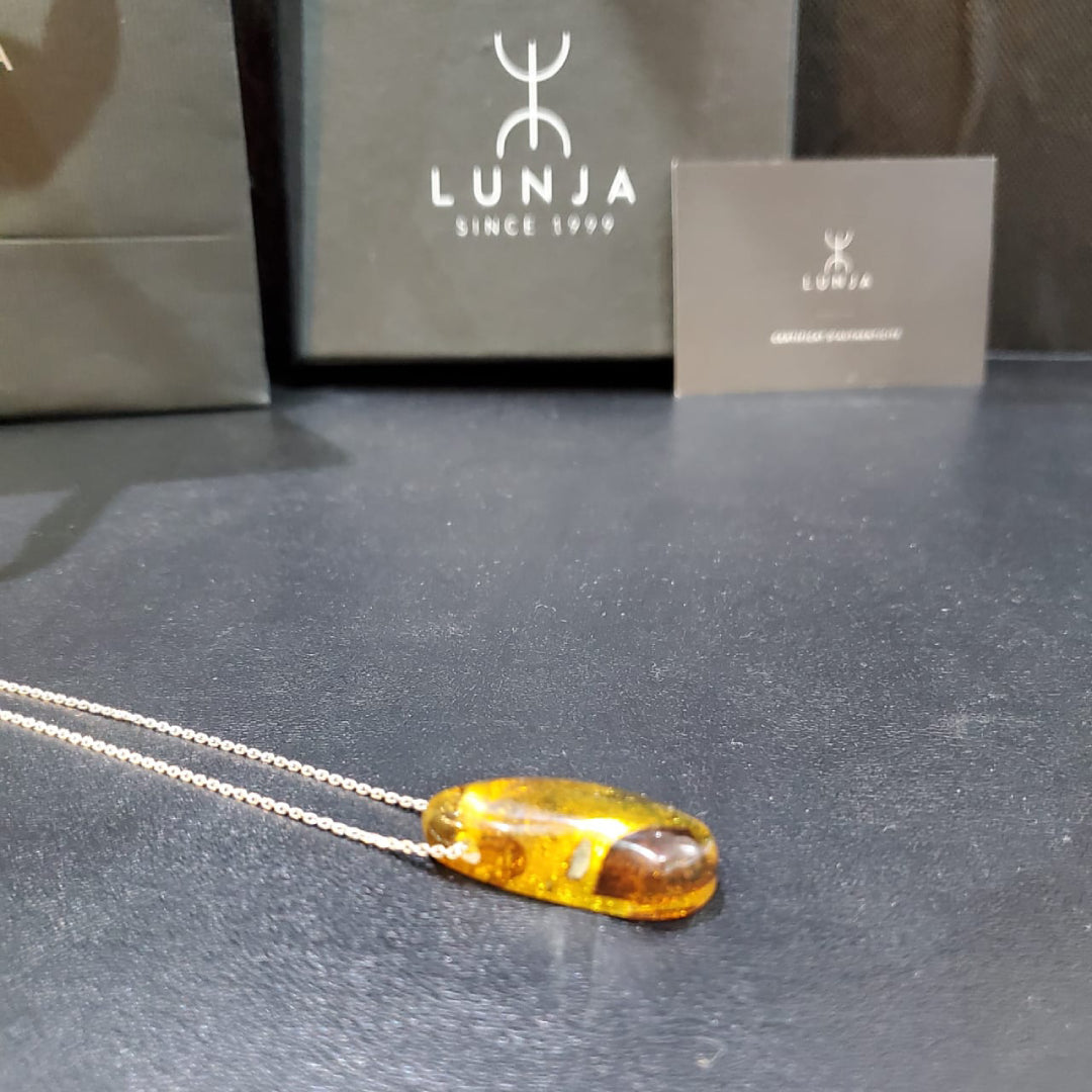 Collier en Argent 925 avec Pendentif en Ambre Naturelle à inclusions d'insectes