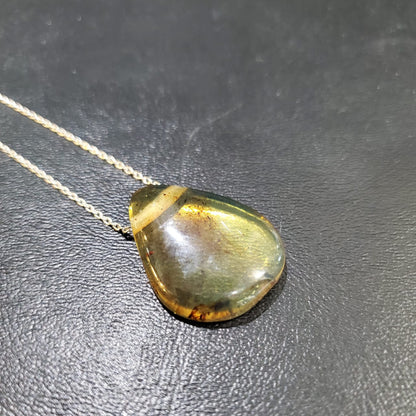 Collier en Argent 925 avec Pendentif en Ambre Naturelle à inclusions d'insectes