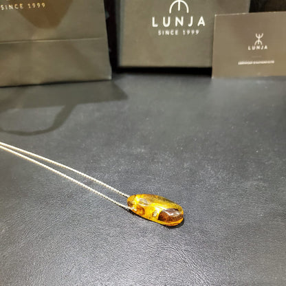 Collier en Argent 925 avec Pendentif en Ambre Naturelle à inclusions d'insectes