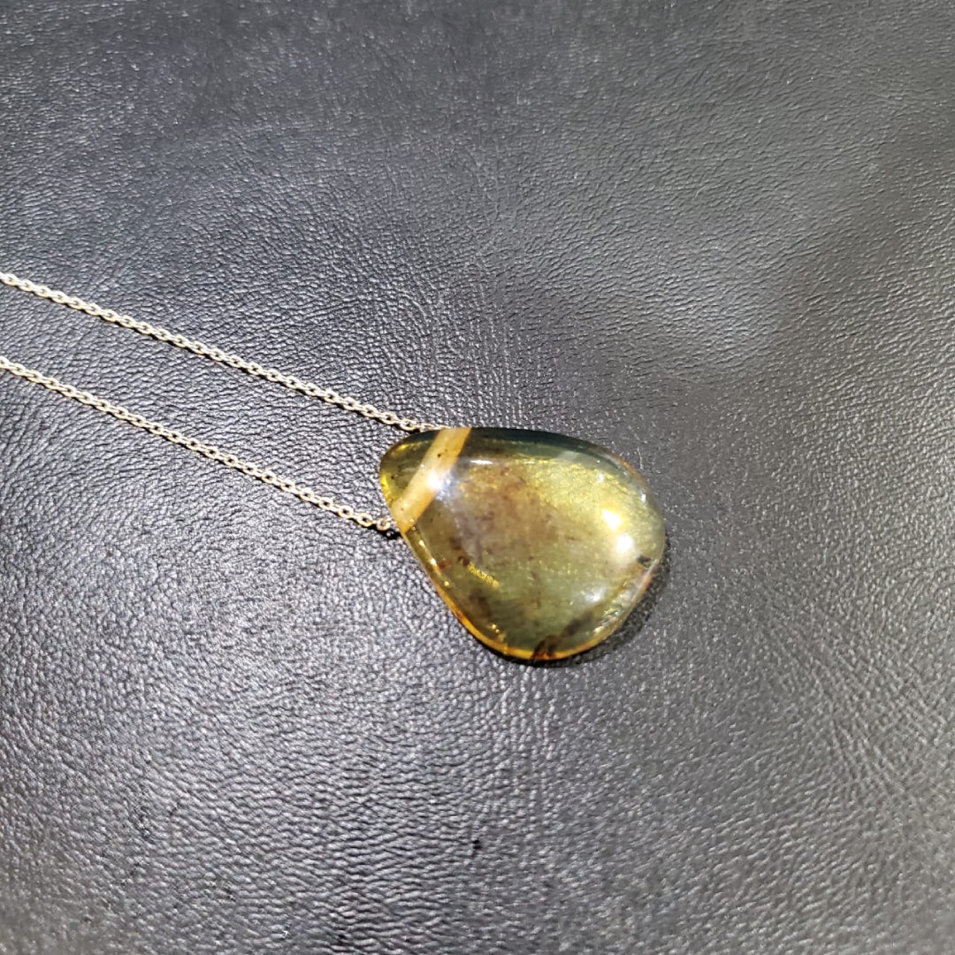 Collier en Argent 925 avec Pendentif en Ambre Naturelle à inclusions d'insectes