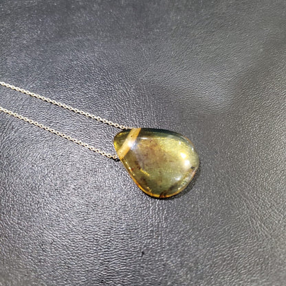 Collier en Argent 925 avec Pendentif en Ambre Naturelle à inclusions d'insectes