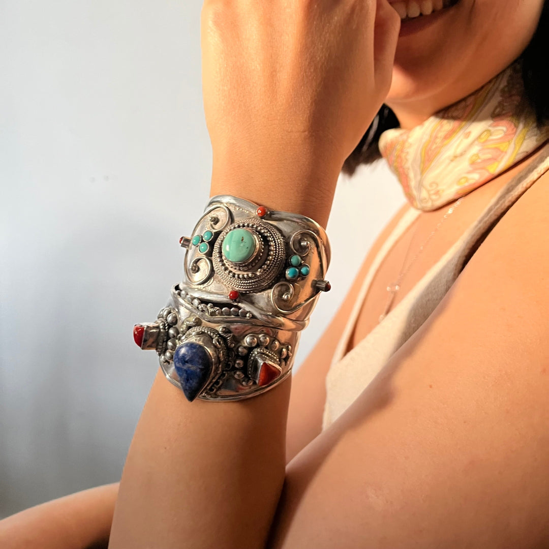 Bracelet jonc en argent 925 avec Turquoise et corail