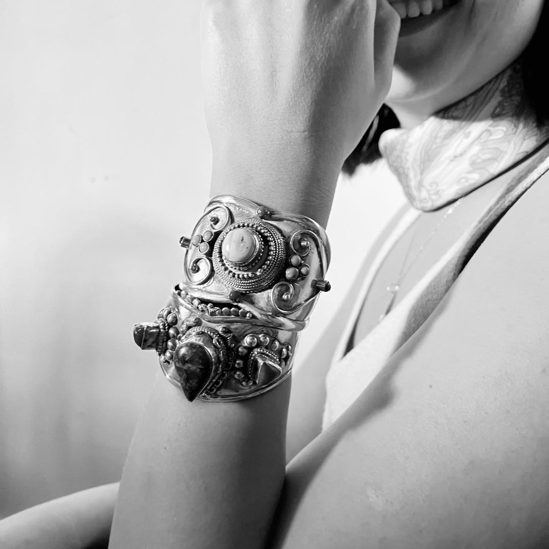 Bracelet jonc en argent 925 avec Turquoise et corail