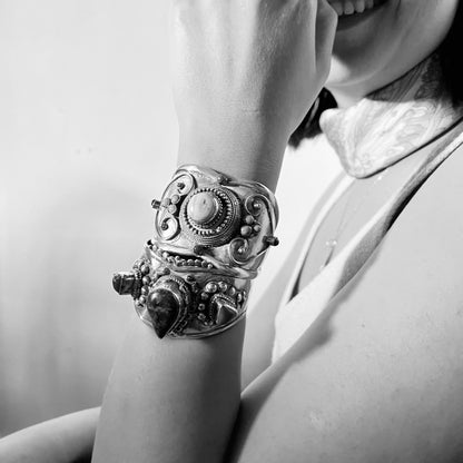 Bracelet jonc en argent 925 avec Turquoise et corail