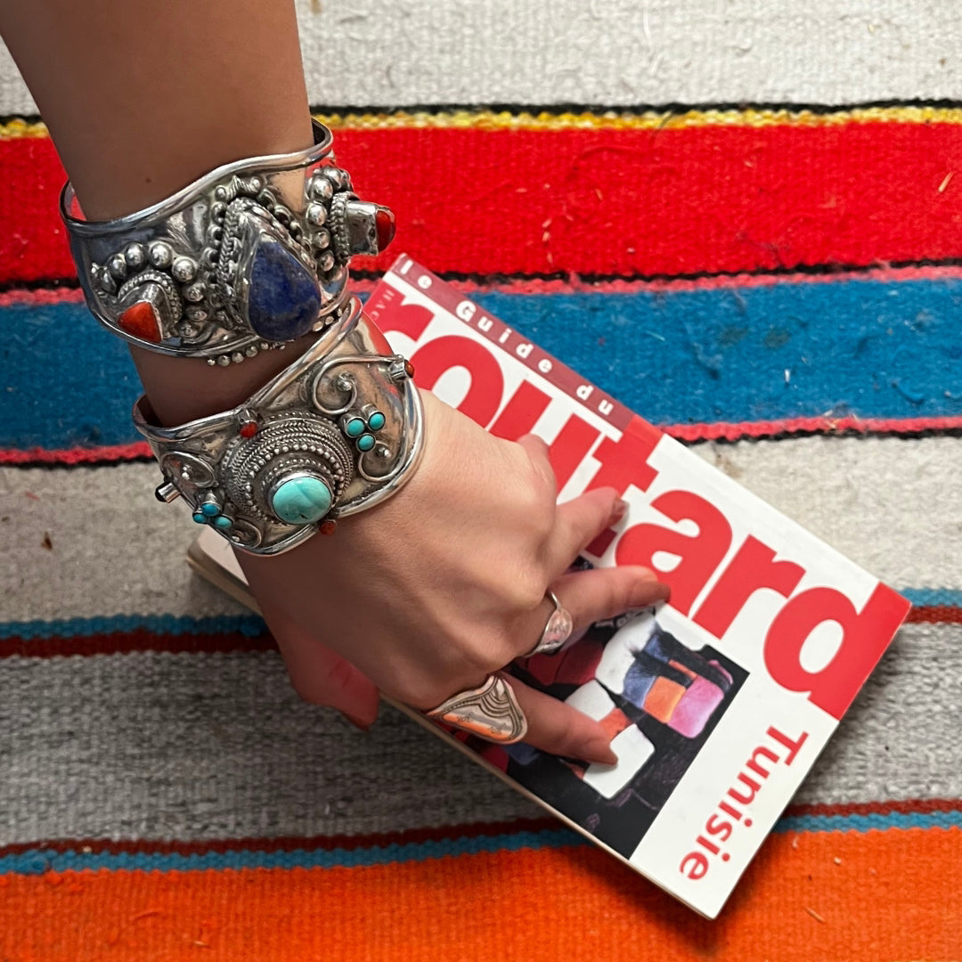 Bracelet jonc en argent 925 avec Turquoise et corail