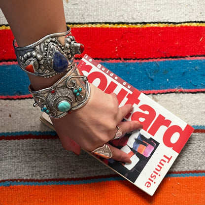 Bracelet jonc en argent 925 avec Turquoise et corail