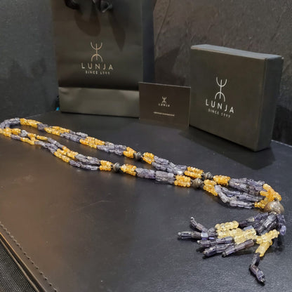 Collier Sautoir en Pierres Naturelles et Authentiques Citrine et Améthyste