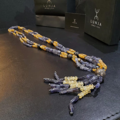 Collier Sautoir en Pierres Naturelles et Authentiques Citrine et Améthyste