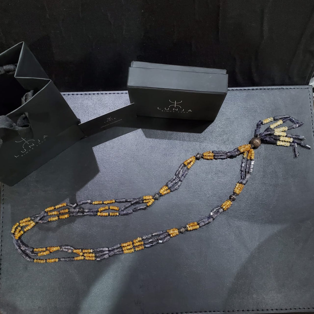 Collier Sautoir en Pierres Naturelles et Authentiques Citrine et Améthyste