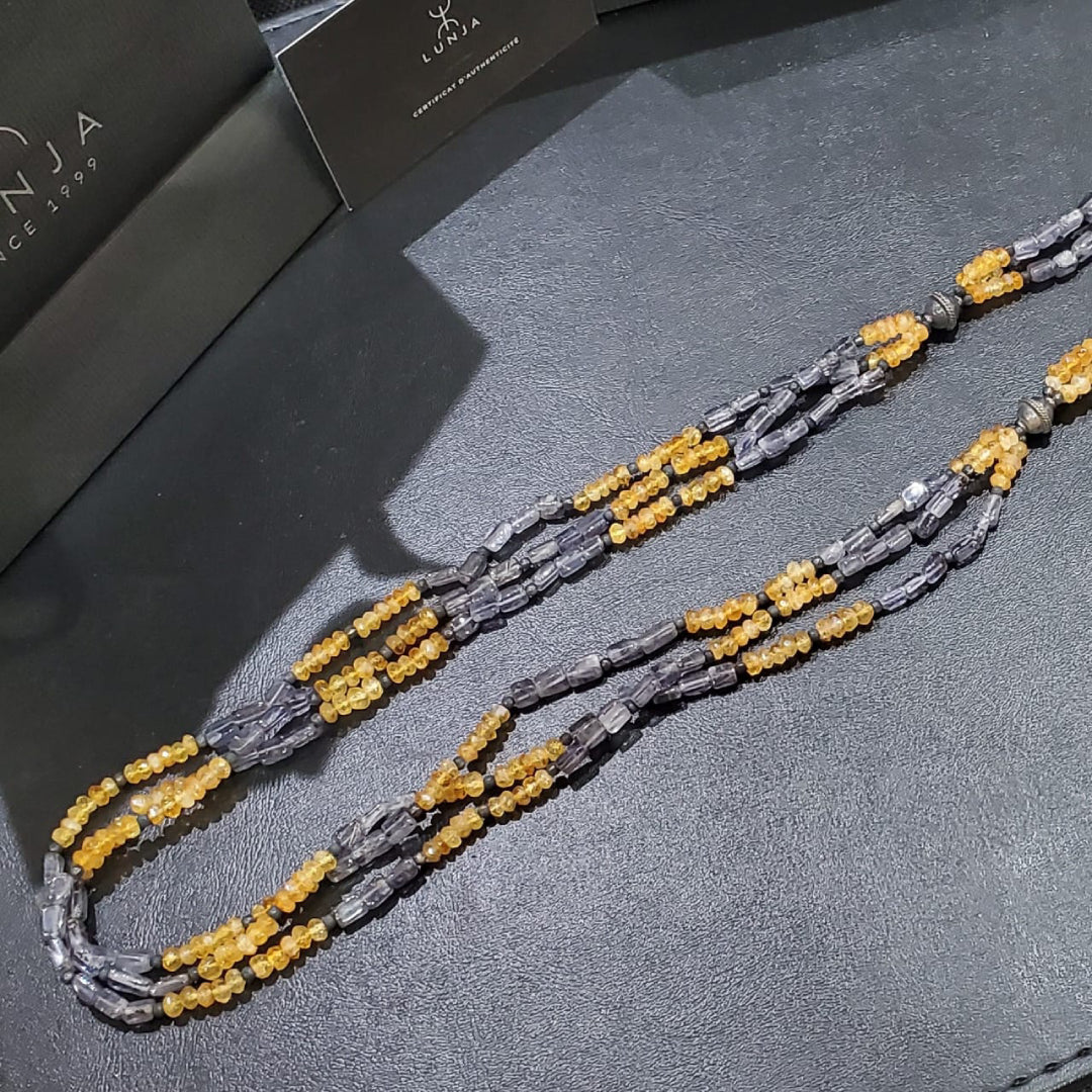 Collier Sautoir en Pierres Naturelles et Authentiques Citrine et Améthyste