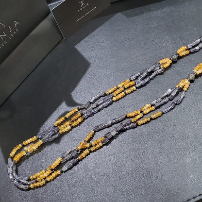 Collier Sautoir en Pierres Naturelles et Authentiques Citrine et Améthyste