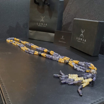 Collier Sautoir en Pierres Naturelles et Authentiques Citrine et Améthyste