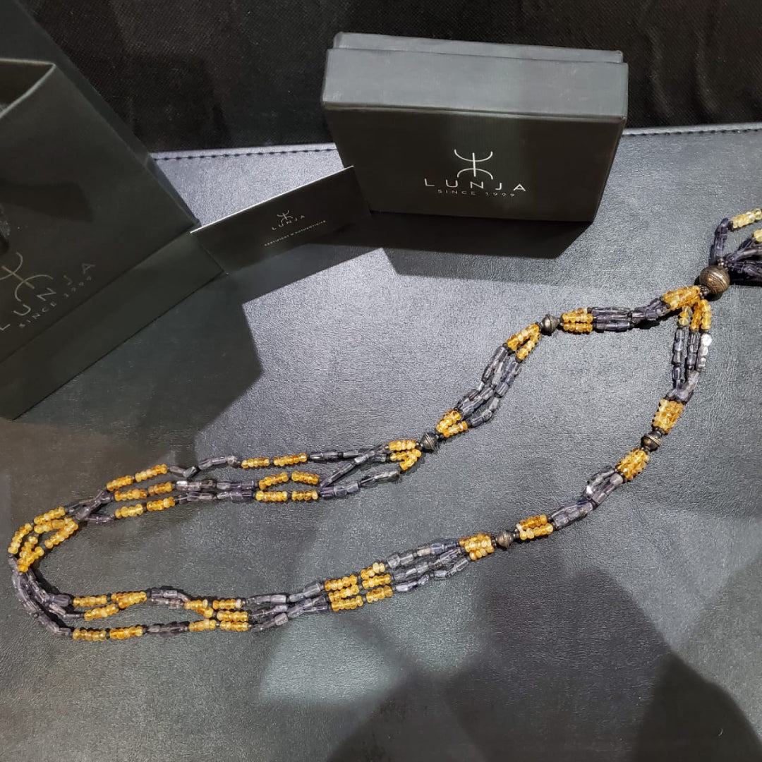 Collier Sautoir en Pierres Naturelles et Authentiques Citrine et Améthyste