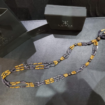 Collier Sautoir en Pierres Naturelles et Authentiques Citrine et Améthyste