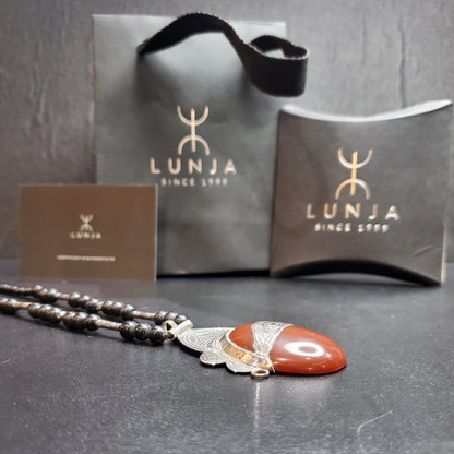 Collier Amazigh en Argent 925 avec Pierre Cornaline Naturelle avec Motif Agadez Gravé à la Main