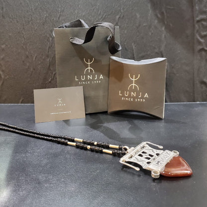 Collier Amazigh en Argent 925 avec Pierre Cornaline Naturelle avec Motif Agadez Gravé à la Main