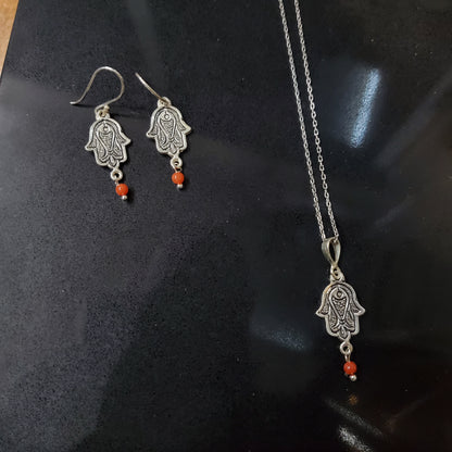 Parure Berbère Amazigh en Argent 925 – Motifs Khomsa et Corail Naturel