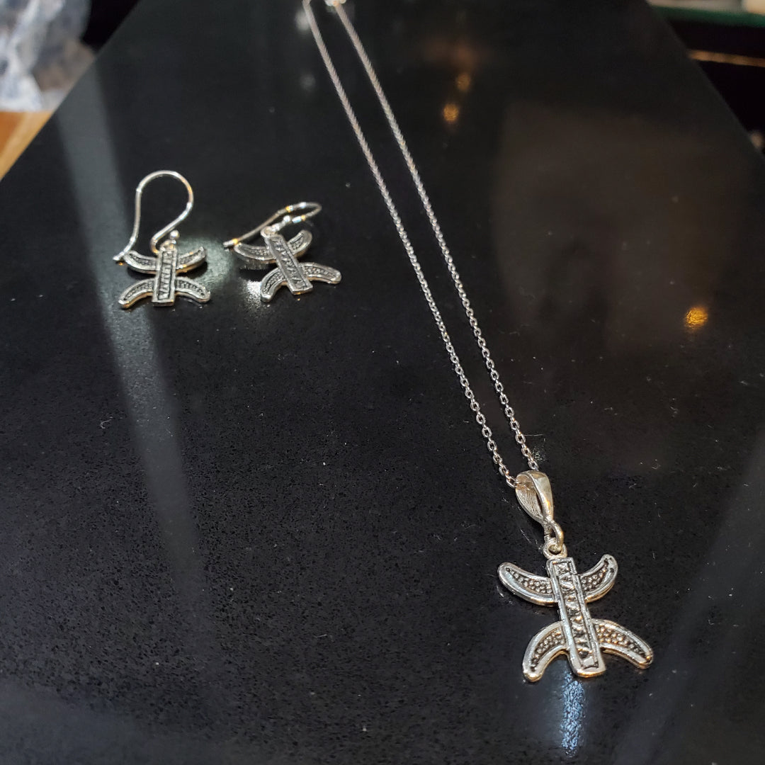 Parure Berbère Amazigh en Argent 925 – Collier Boucles d’Oreilles avec Motif Yaz fait main- Lunja