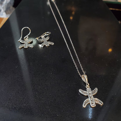 Parure Berbère Amazigh en Argent 925 – Collier Boucles d’Oreilles avec Motif Yaz fait main- Lunja