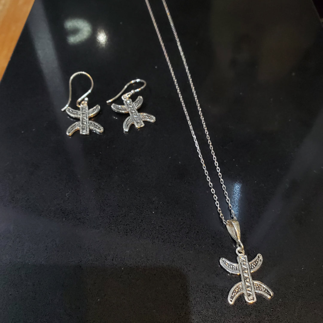 Parure Berbère Amazigh en Argent 925 – Collier Boucles d’Oreilles avec Motif Yaz fait main- Lunja