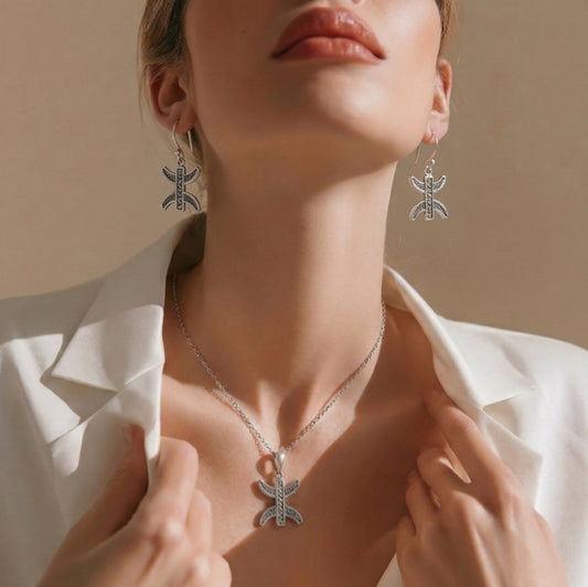 Parure Berbère Amazigh en Argent 925 – Collier Boucles d’Oreilles avec Motif Yaz fait main- Lunja